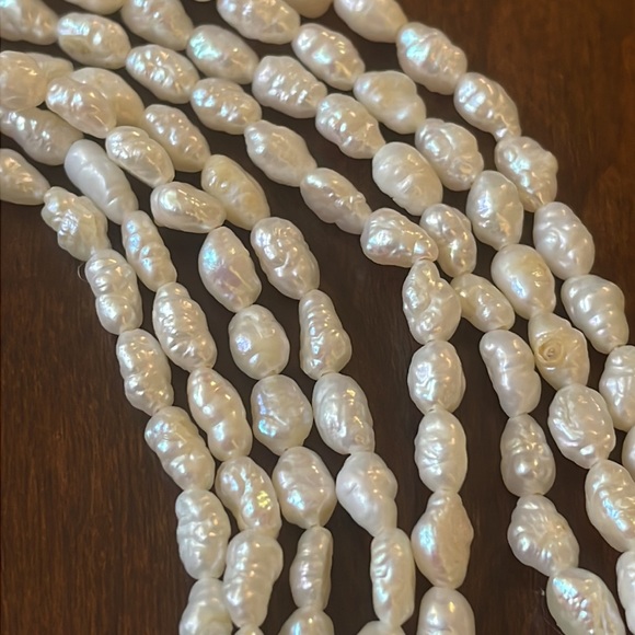 Genuine white rice Pearl four strand necklace gold color clasp - Picture 6 of 7